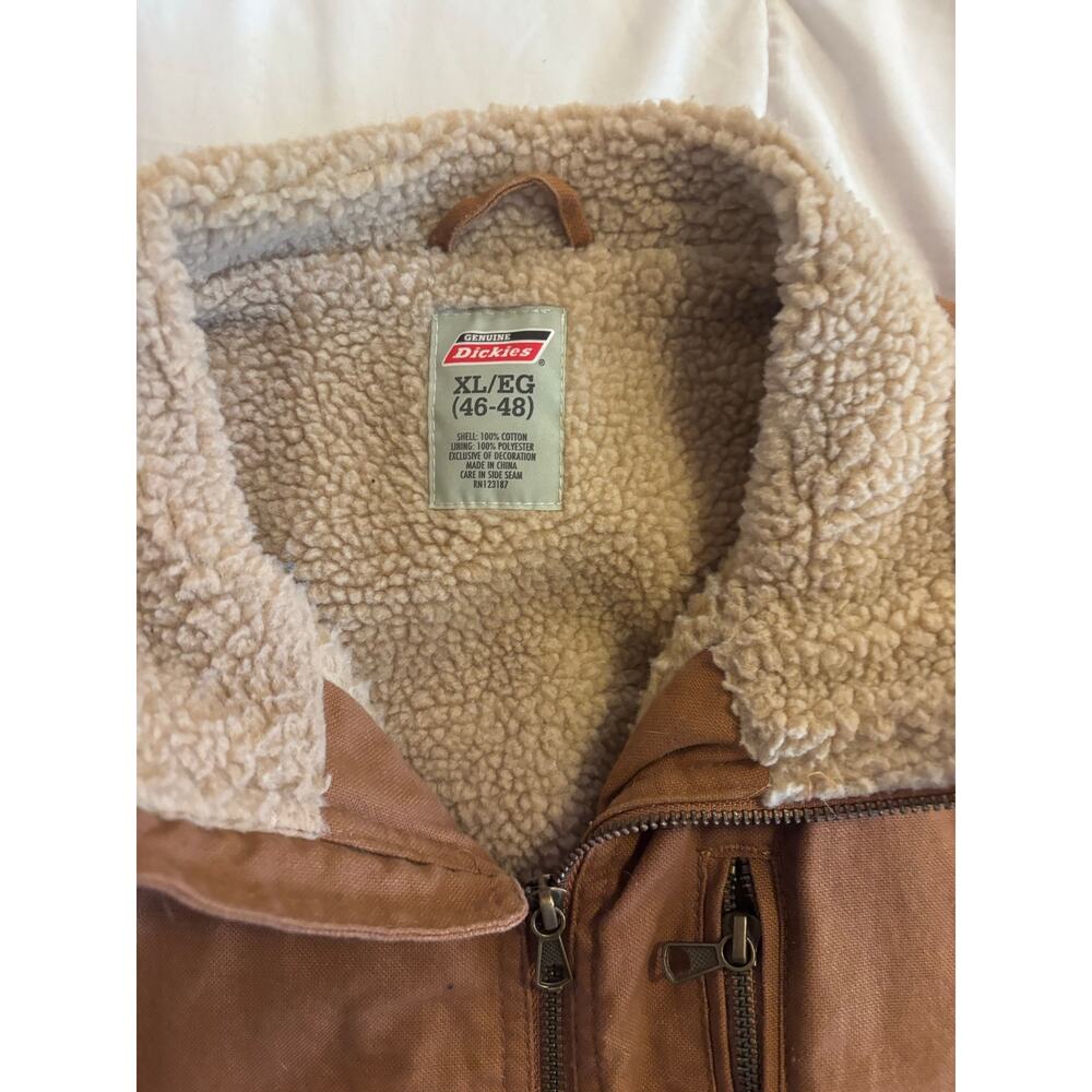 Dickies Sherpa Lined Work Vest Mens Large Brown Duck Canvas Zip Workwear Chore - Picture 4 of 6